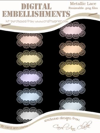 Pretty Metallic Lace Text Plates Digital Embellishments