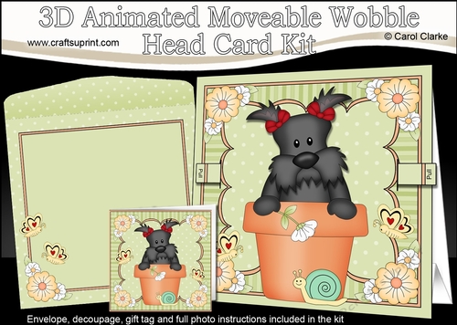 3D Animated Moveable Wobble Head Card Kit - Flower Pot Friends Little Scottie Dog Maisie
