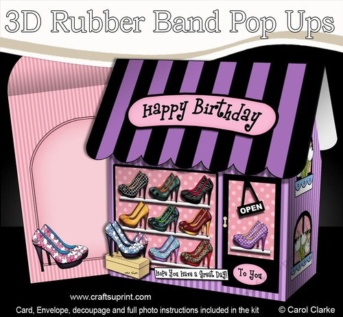 3D Shoppe Pop Up Rubber Band Card Kit  -  Happy Heels Ladies Shoe Shop