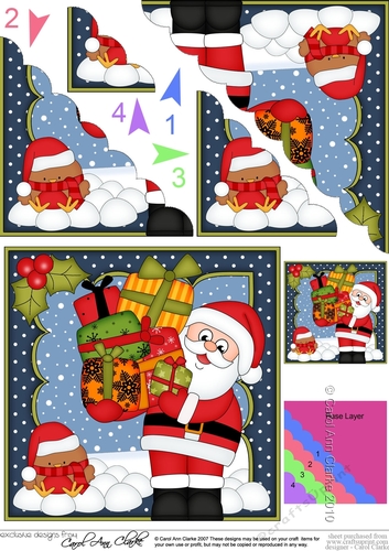 Christmas Santa has lots of Presents Scallop Corner side stacker Topper