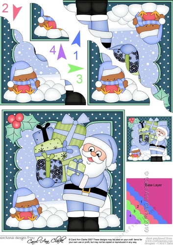 Christmas Santa has lots of Presents Scallop Corner side stacker Topper