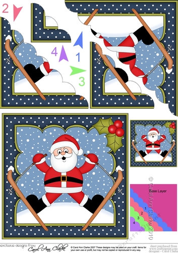 Oops Christmas Santa is Skiing Scallop Corner side stacker Topper