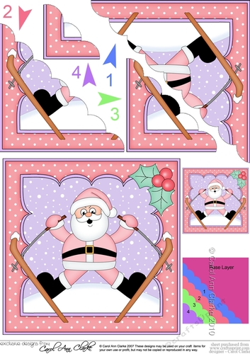 Oops Christmas Santa is Skiing Scallop Corner side stacker Topper