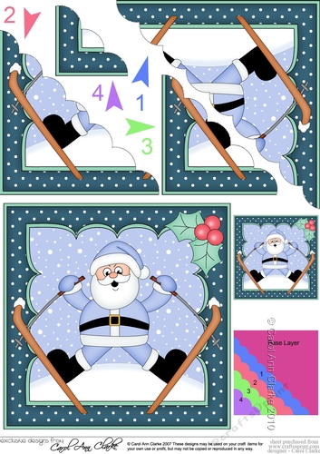Oops Christmas Santa is Skiing Scallop Corner side stacker Topper