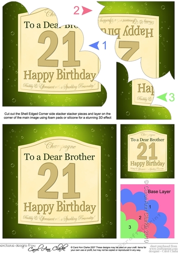 21st Birthday Brother Champagne Label Shell Edged Corner Side Stacker