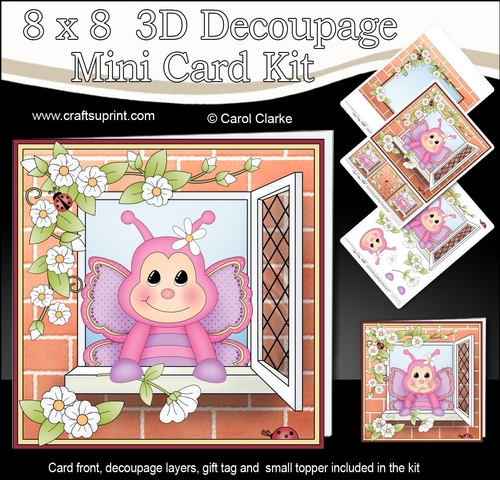 8 x 8 Mini Kit with 3d Decoupage - Through the Window - Little Butterfly Puff