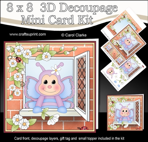 8 x 8 Mini Kit with 3d Decoupage - Through the Window - Little Butterfly Binky