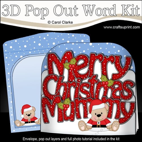 3D Pop Out Christmas Word Card Kit - Merry Christmas MUMMY with Livvy Bear