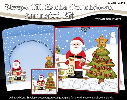 3D Animated Sleeps Till Santa Christmas Tree Countdown Card Kit - Santa is checking his List