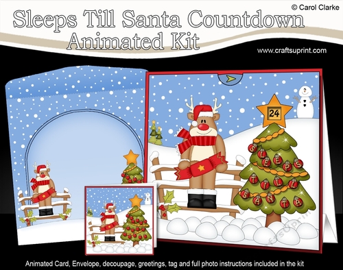 3D Animated Sleeps Till Santa Christmas Tree Countdown Card Kit - Rudolph has a Cracker