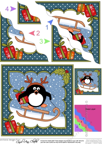 Christmas Pip Penguin goes Sledging Wavy Corner side stacker Topper