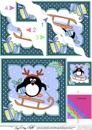 Christmas Pip Penguin goes Sledging Wavy Corner side stacker Topper