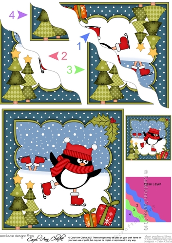 Christmas Pip Penguin goes Skating Wavy Corner side stacker Topper