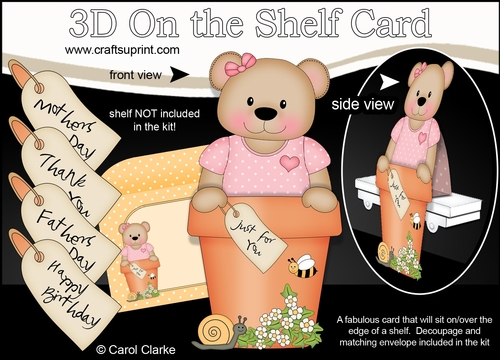 3D On the Shelf Card Kit - Flower Pot Friends Cute Little Livvy Bear