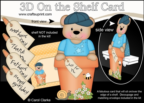 3D On the Shelf Card Kit - Flower Pot Friends Cute Little Austin Bear
