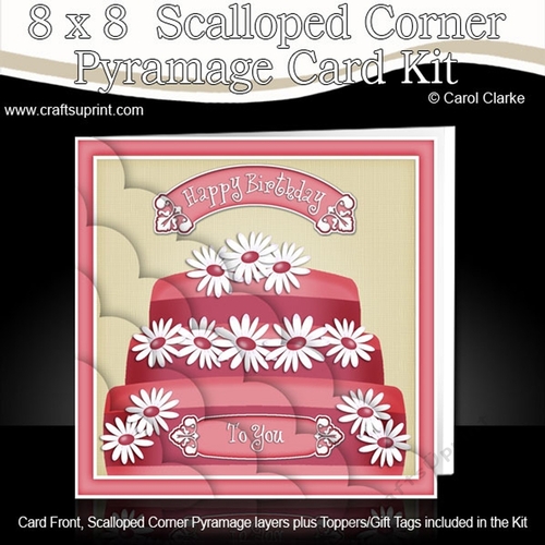 8 x 8 Pink Daisy Birthday Cake Scalloped Corner Kit