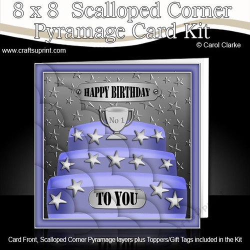 8 x 8 Blue Stars Birthday Cake Scalloped Corner Kit