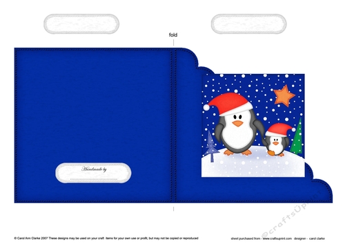 Cute Christmas Penguin Felties Cut and Fold Corner Card 