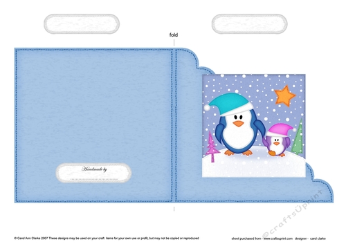 Cute Christmas Penguin Felties Cut and Fold Corner Card 