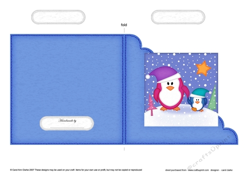 Cute Christmas Penguin Felties Cut and Fold Corner Card 