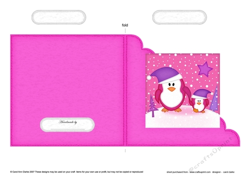 Cute Christmas Penguin Felties Cut and Fold Corner Card 