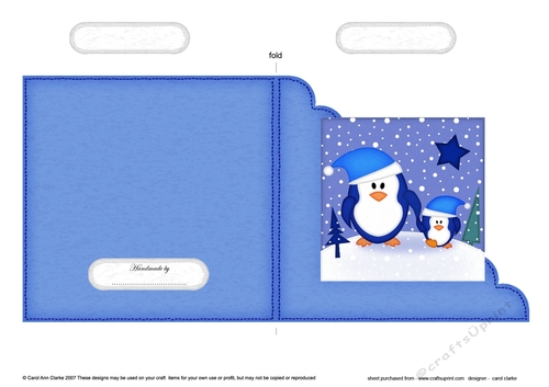 Cute Christmas Penguin Felties Cut and Fold Corner Card 