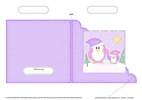 Cute Christmas Penguin Felties Cut and Fold Corner Card 
