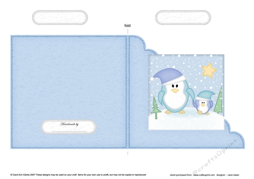 Cute Christmas Penguin Felties Cut and Fold Corner Card 