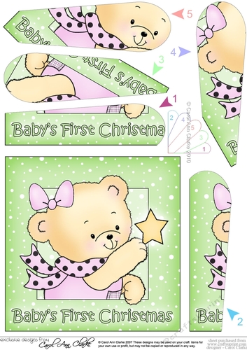 Cute Hunney Bear Rosie has a Christmas Star - Babys 1st Christmas Fan Pyramage Topper