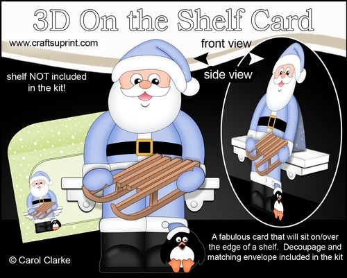 3D Christmas On the Shelf Card Kit -  Christmas Santa goes Sledging