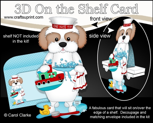 3D On the Shelf Card Kit - Bathtub Buddies - Little Cavachon Dog BoBo has a Bubble Bath