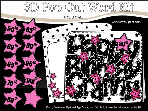 3D Happy Birthday GRANNY Stars with Ages  50 to 100 Pop Out Word Card 