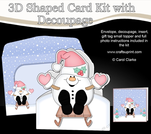 3D Shaped Christmas Card Kit  - Snowball Sam is going Sledging