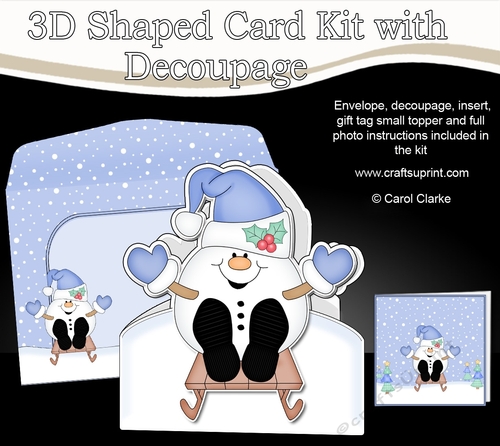 3D Shaped Christmas Card Kit  - Snowball Sam is going Sledging