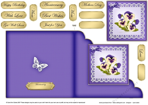 Pansy on Butterfly Lace Cut and Fold Corner Card