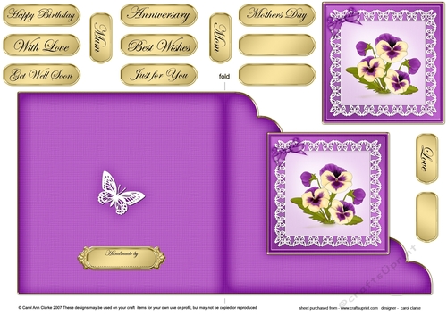 Pansy on Butterfly Lace Cut and Fold Corner Card