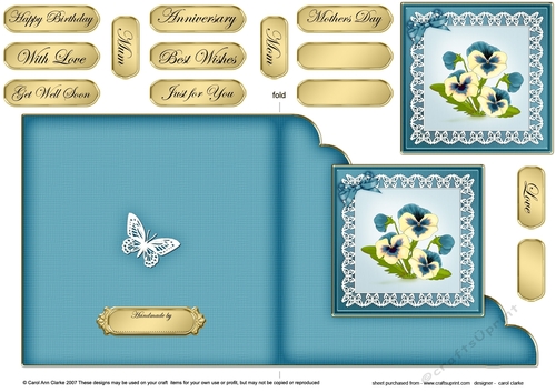 Pansy on Butterfly Lace Cut and Fold Corner Card