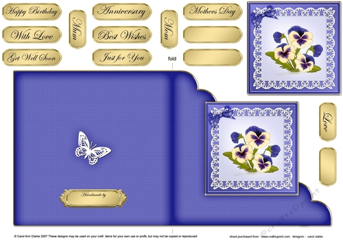 Pansy on Butterfly Lace Cut and Fold Corner Card