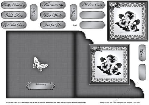 Pansy on Butterfly Lace Cut and Fold Corner Card