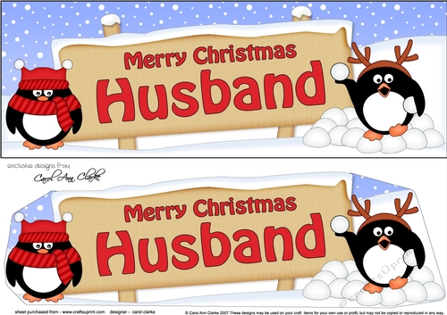 large DL Merry Christmas HUSBAND Penguins 3D decoupage