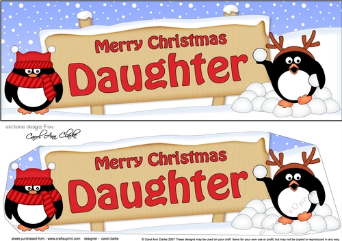 large DL Merry Christmas DAUGHTER Penguins 3D decoupage