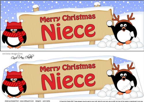 large DL Merry Christmas NIECE Penguins 3D decoupage