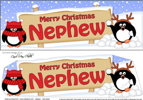 large DL Merry Christmas NEPHEW Penguins 3D decoupage