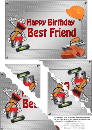 5x7 Handyman Tools Happy Birthday BEST FRIEND Scallop Corner