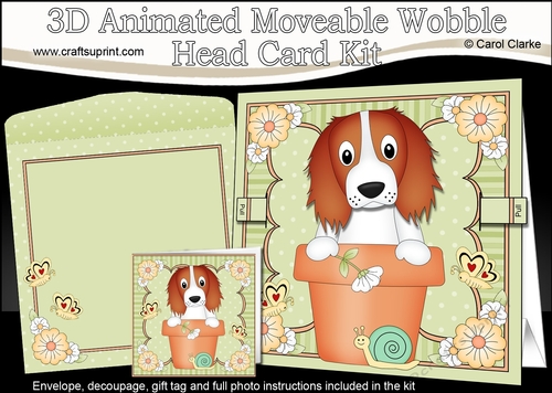 3D Animated Moveable Wobble Head Card Kit - Flower Pot Friends Little Springer Spaniel Dog Baxter