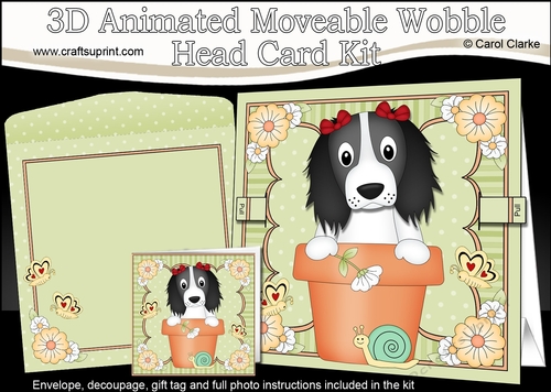 3D Animated Moveable Wobble Head Card Kit - Flower Pot Friends Little Springer Spaniel Dog Ludo
