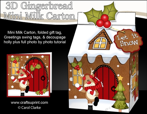 3D Christmas Milk Carton Gingerbread House Treat Box Mini Kit -  Rudolph is Having a Snowball Fight