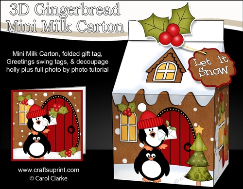 3D Christmas Milk Carton Gingerbread House Treat Box Mini Kit -  Penguins are Posting a Christmas Card