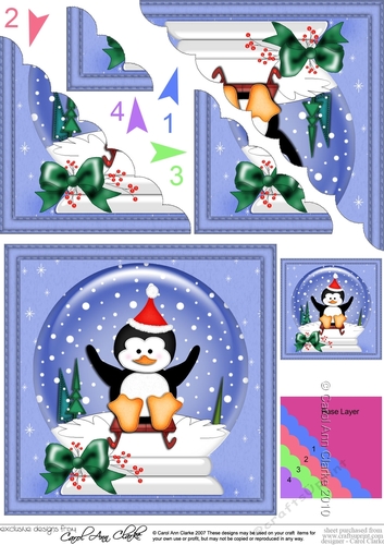 Christmas Pip Penguin goes Sledging Snowglobe Scallop Corner Stacker