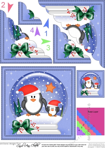 Christmas Litle Penguins Snowglobe Scallop Corner Stacker